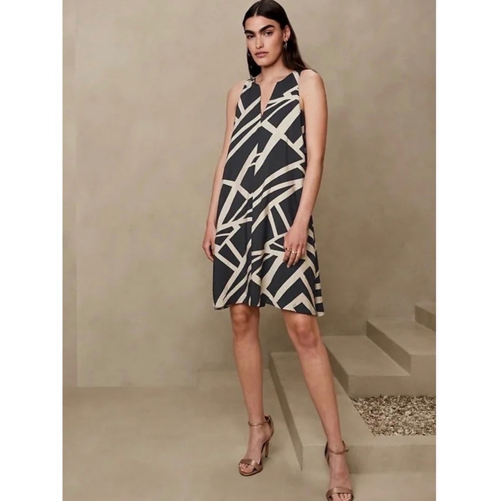 Banana Republic Trapeze Dress M Navy MCM Excellent Geometric Abstract Artsy Mod